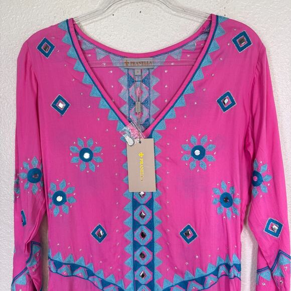 Pranella Dress Women Small Arabella Embroidered Boho Tunic Modal Bright NEW - Picture 6 of 12